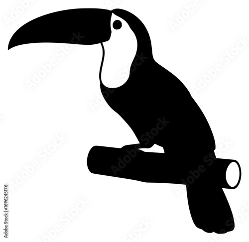Toucan Silhouette with Prominent Beak Perched on a Branch