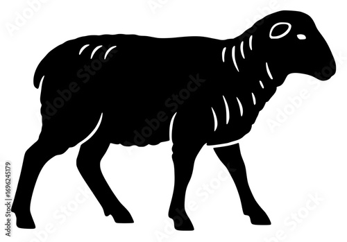 Woolly Mammoth Silhouette Walking on White Background