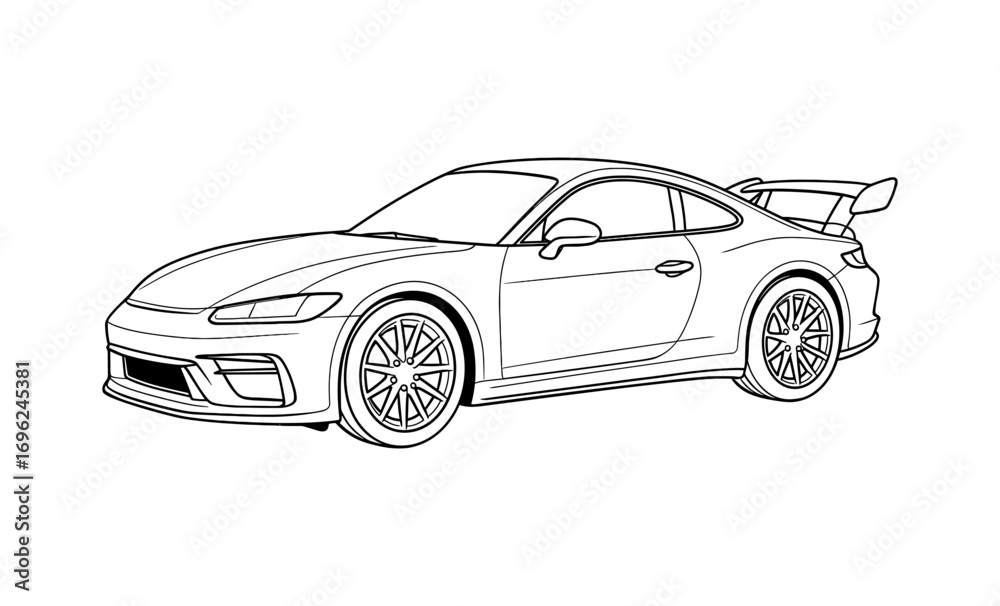 Obraz premium Sleek sports car outline with spoiler in minimalist style