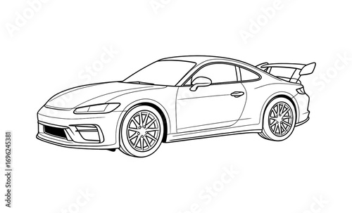 Sleek sports car outline with spoiler in minimalist style