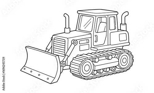 Outline drawing of bulldozer with tracks and front blade