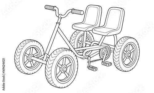Outline tandem tricycle with dual seats and pedals for family rides