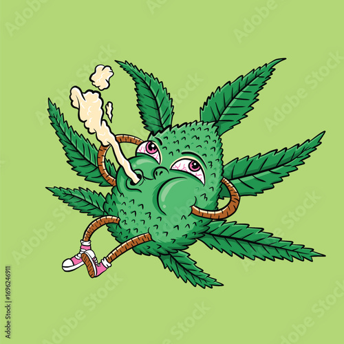 Vector illustration chilling cute weed cannabist