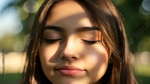 Young woman with closed eyes enjoying sunlight outdoors