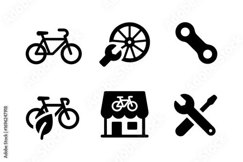Bicycle icons and repair symbols for eco-friendly transport concepts