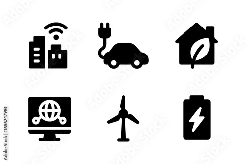 Smart energy and eco-friendly icons set for sustainable living