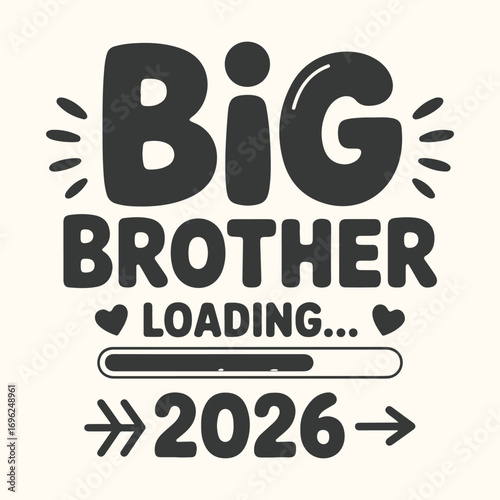 Vector art of big brother loading 2026 announcement text with progress bar and hearts