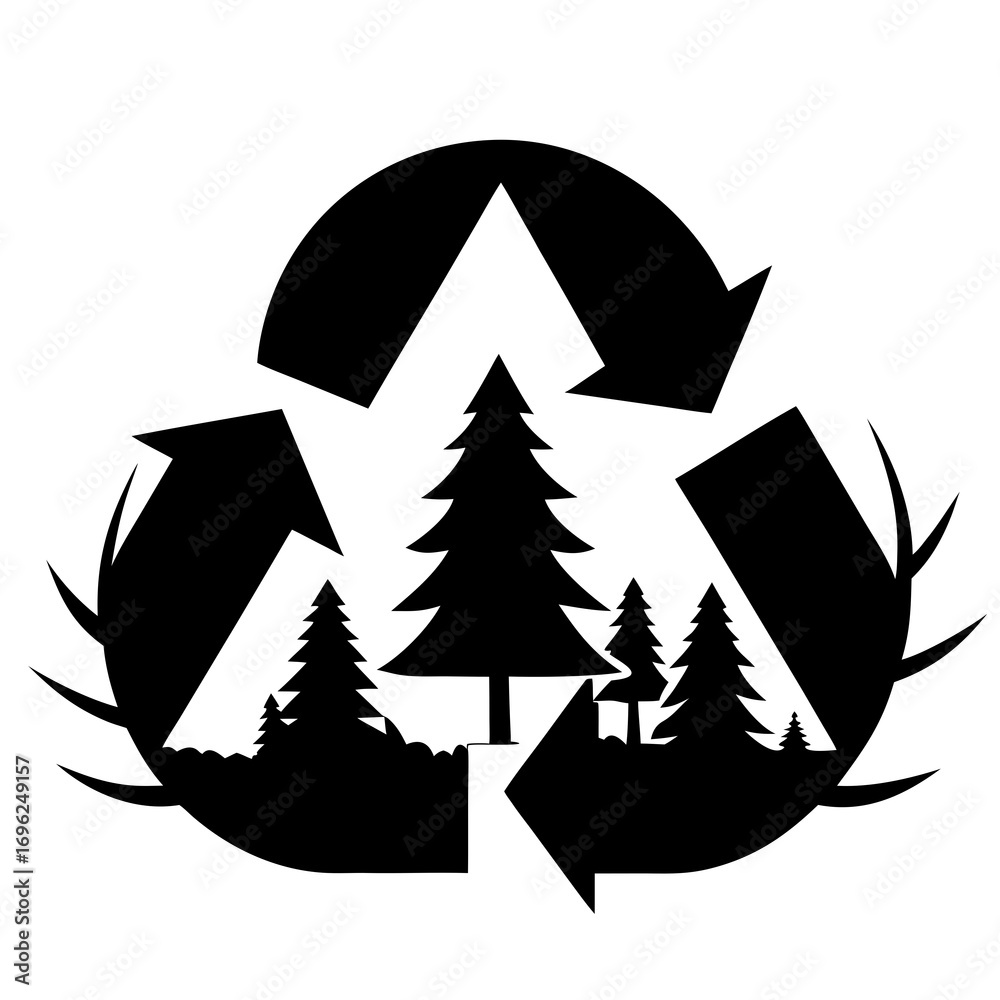 Obraz premium Recycling Symbol with Trees Silhouette Vector