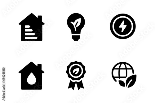 Eco-friendly icons set: energy-efficient home, sustainable ideas, renewable energy