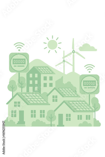 Green energy future: sustainable homes and technology in neon glow