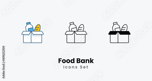 Food Bank Icons thin line and glyph vector icon stock illustration