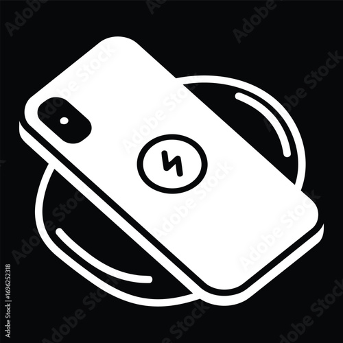 An illustration shows a smartphone placed on a circular wireless charging pad, indicating modern technology and convenience.