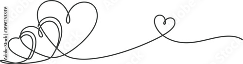Continuous Line Art Heart Shapes Design on Transparent Background. Love Concept