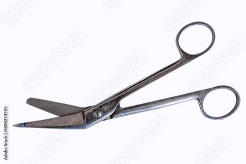 Surgical scissors on white background. Medical instrument
