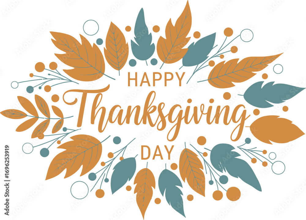 Naklejka premium Elegant Thanksgiving Leaves And Berries Border Design On A White Background