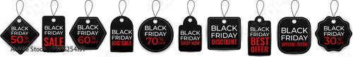 Black Friday sale tags and discount labels collection, special offer price stickers, shopping promotion design