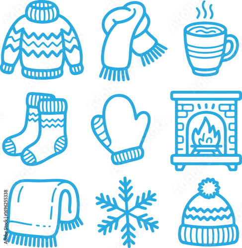 Delightful vector icons representing warm and comfortable items for the chilly season