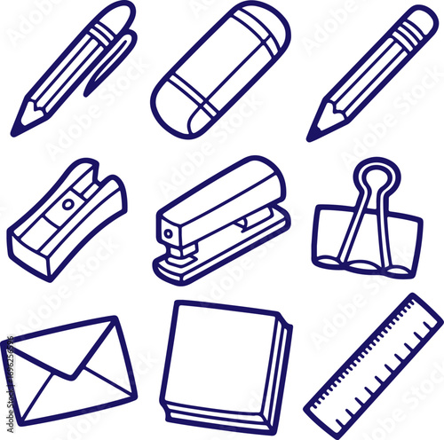 Comprehensive collection of fundamental office and schoolbplayful doodle style vector