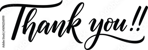 Thank You Typography with Exclamation Marks in Modern Cursive Style on Transparent Background