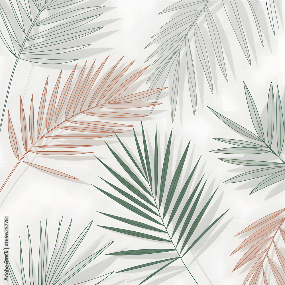 Fototapeta premium Minimalist Pastel Palm Leaves Pattern on Light Background