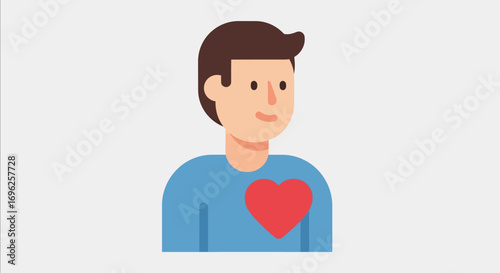 Person with a red heart on their chest, symbolizing health, love, and emotional well-being