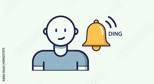 Person receiving a notification or alert with a ringing bell icon indicating an incoming message or reminder