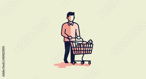 Minimalist Shopper with Empty Cart Illustration
