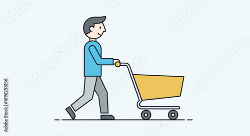 Minimalist Shopper with Empty Cart Illustration