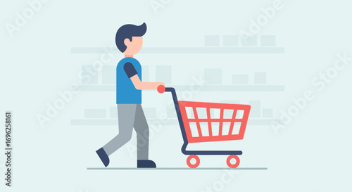 Minimalist Shopper with Empty Cart Illustration