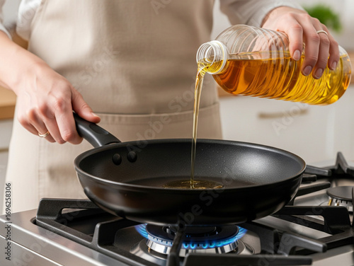 Transparent yellow plastic bottle used for pouring cooking oil.