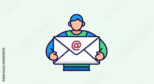 Flat Design Figure Presenting Email Envelope