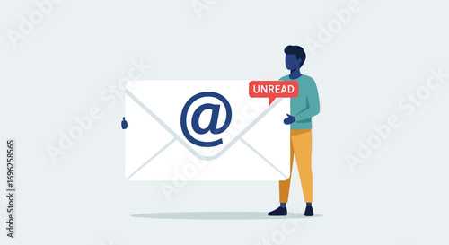 Flat Design Figure Presenting Email Envelope