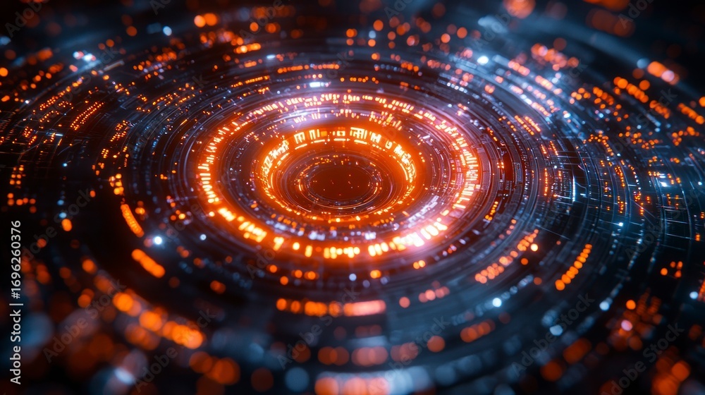 Obraz premium Glowing orange and blue circular tech interface