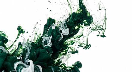 Dynamic Green and Black Ink Swirls in Water