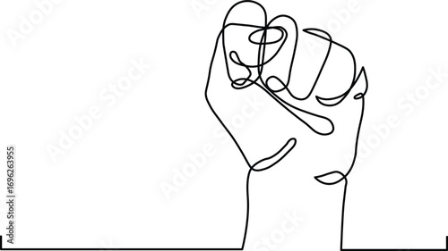 Empowering single line art showing fist in solidarity, perfect for social justice campaigns, activism posters, or minimalist design projects needing a bold statement of resilience