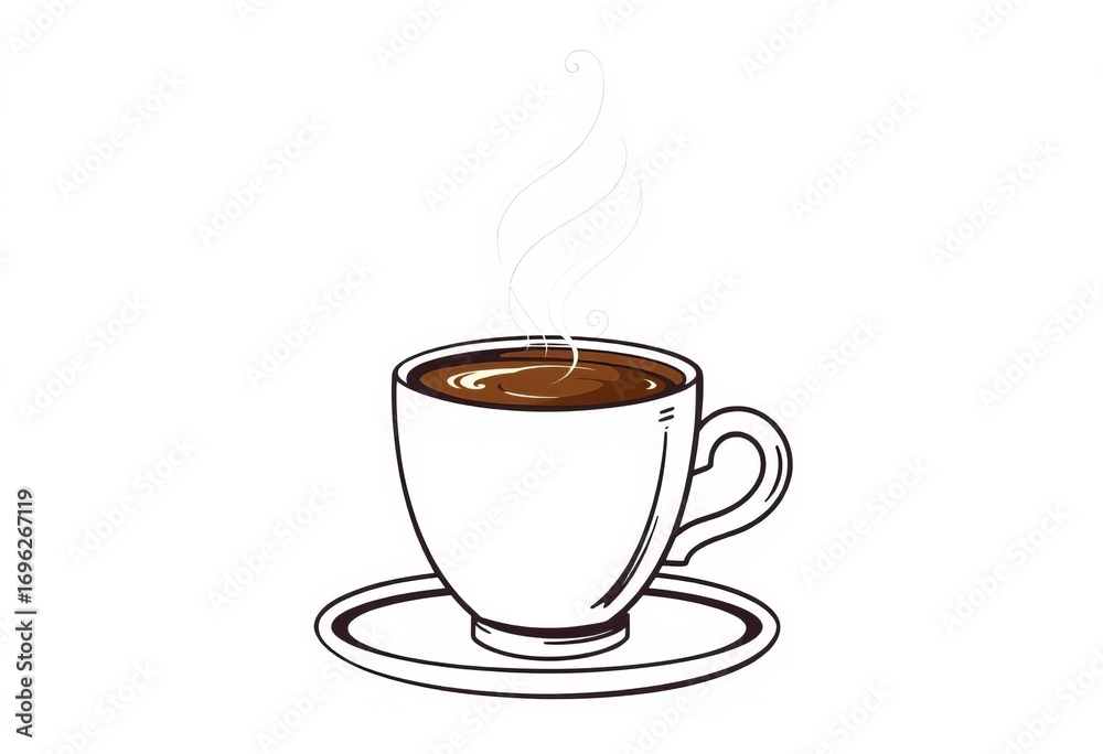Obraz premium A steaming hot coffee cup, continuous line drawing, hand-drawn style, simple minimalist illustration, sketch, continuous line art