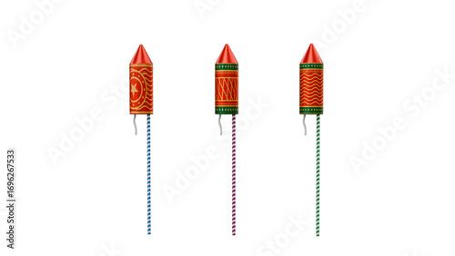 Colorful festive rockets illustration for Diwali celebration on dark transparent background
