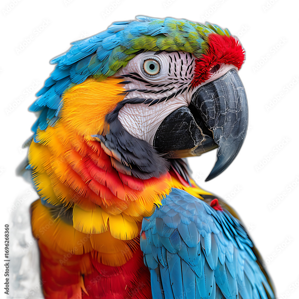 Fototapeta premium Close up of a colorful macaw parrot on a black background