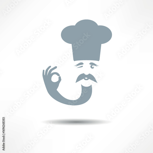 Chef character with smiling expression and hand gesture representing approval in a simple design
