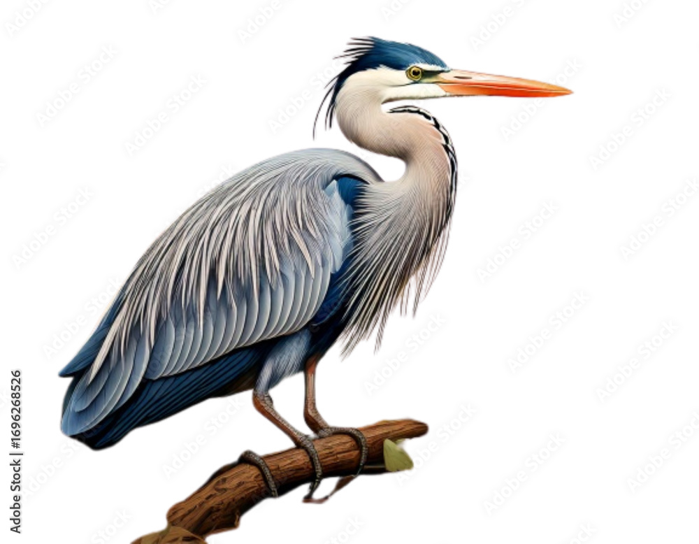 Fototapeta premium Graceful Heron Perched on Branch with Lush Greenery — Generated with AI