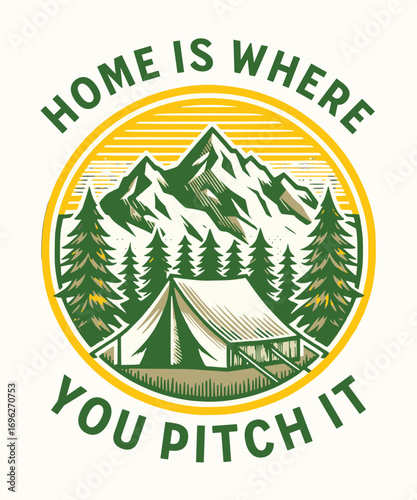 Mountains trees tent camping scene pine trees outdoors