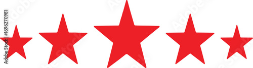 A row of five red stars against a white backdrop