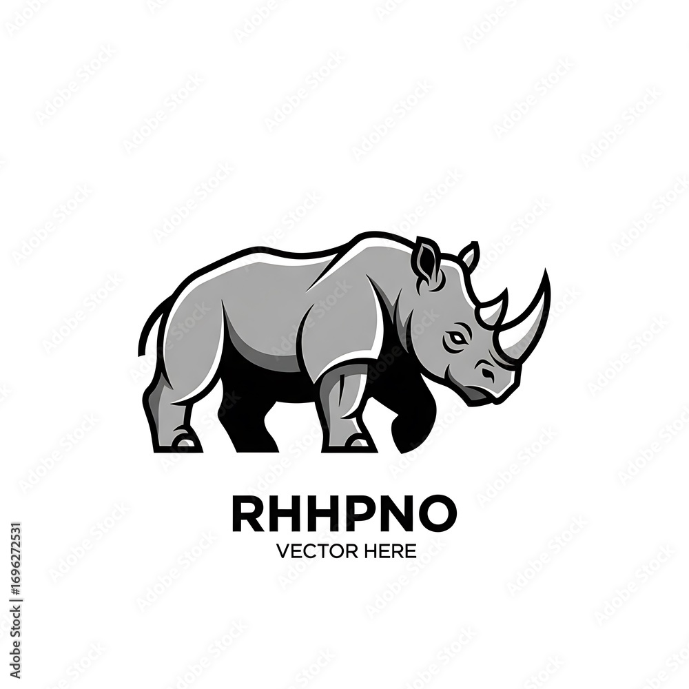 Obraz premium Stylized Rhino Logo Design with Bold Outline and Vector Text Below