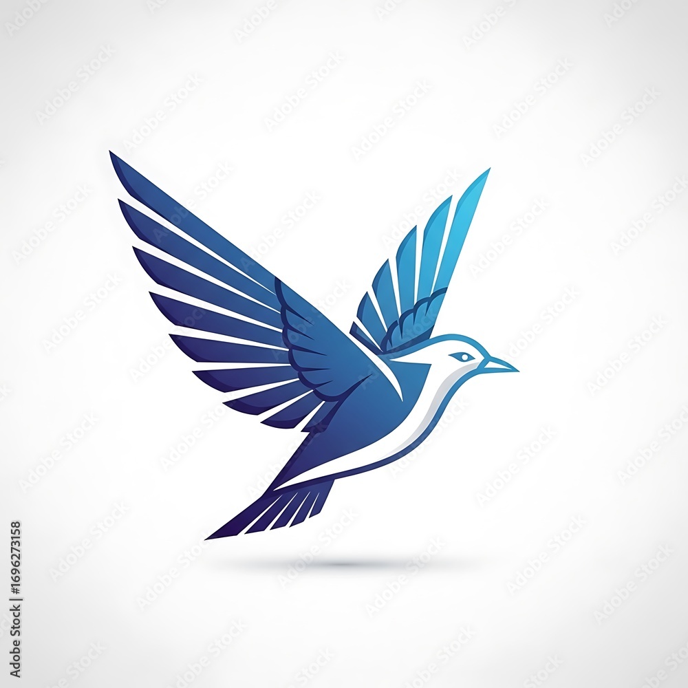 Fototapeta premium Stylized Blue Bird in Flight Logo on White Background, Vector Illustration