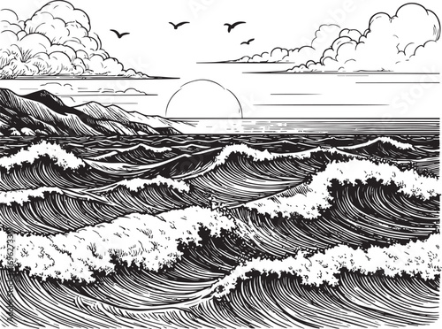 waves seascape beach vector illustration