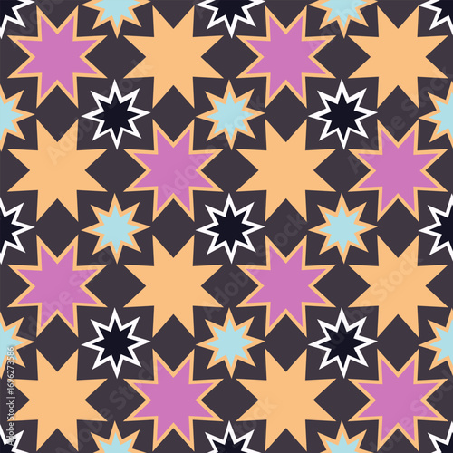 seamless pater with geometric figures. Illustration with flowers. Picture for a postcard or wrapping paper, colorful background image hand drawn