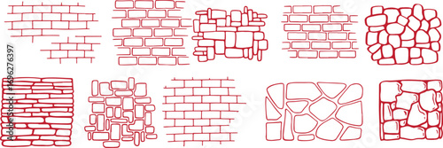 truck, doodle, wall, brick, sketch, cartoon, minimal, transport, construction, red, handdrawn, cute, vector, toy, outline, icon, vehicle, pack