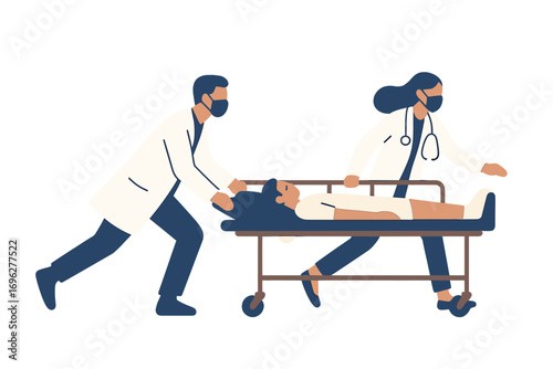 Healthcare professionals in action: medical team caring for patient on gurney