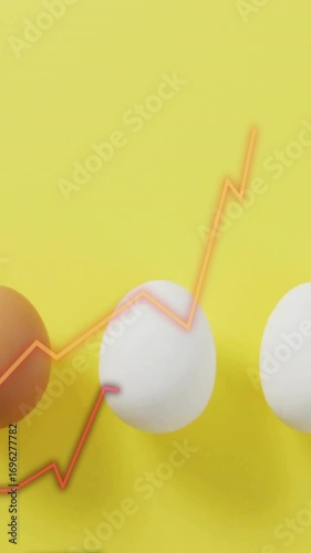Line graph animation over white and brown eggs on yellow background