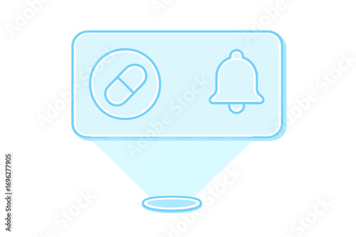 Futuristic neon hologram display with health notification icons